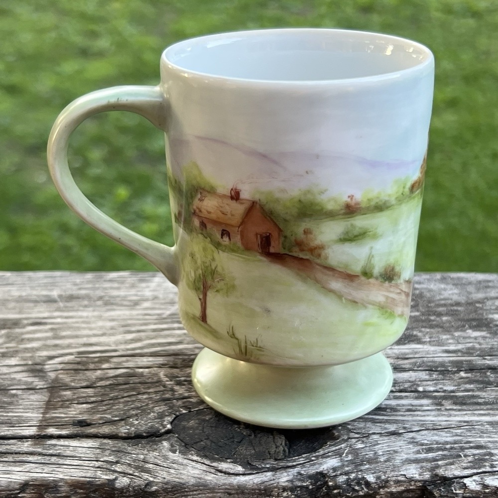 Vintage Hand Painted Farm Scene Pedestal Mug Personalized Signed 1981 - Picture 3 of 9